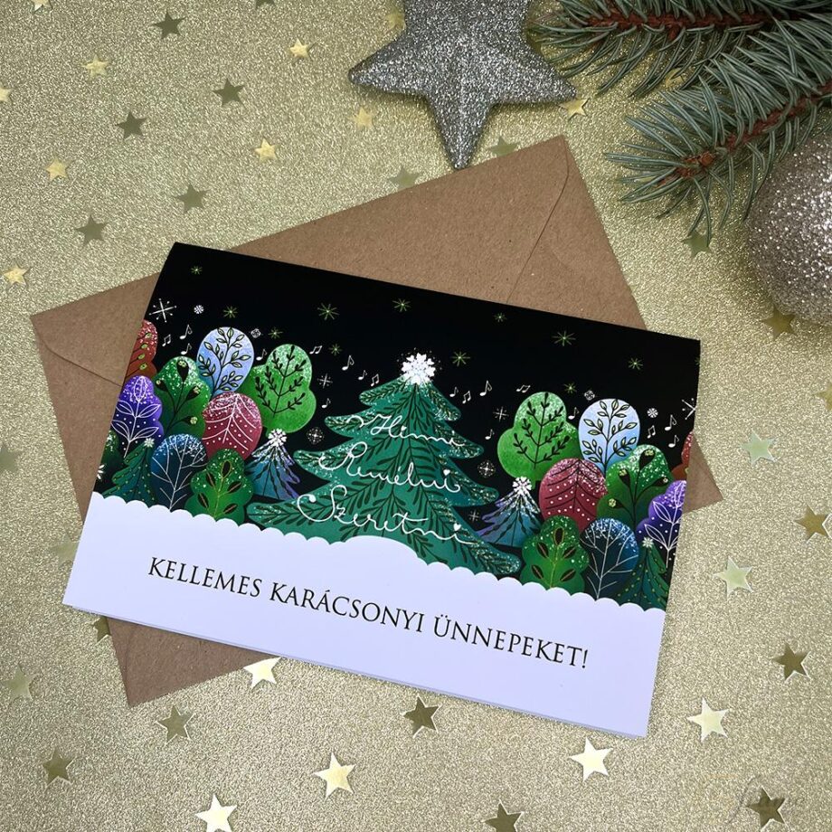 Fenyőfás karácsonyi képeslap