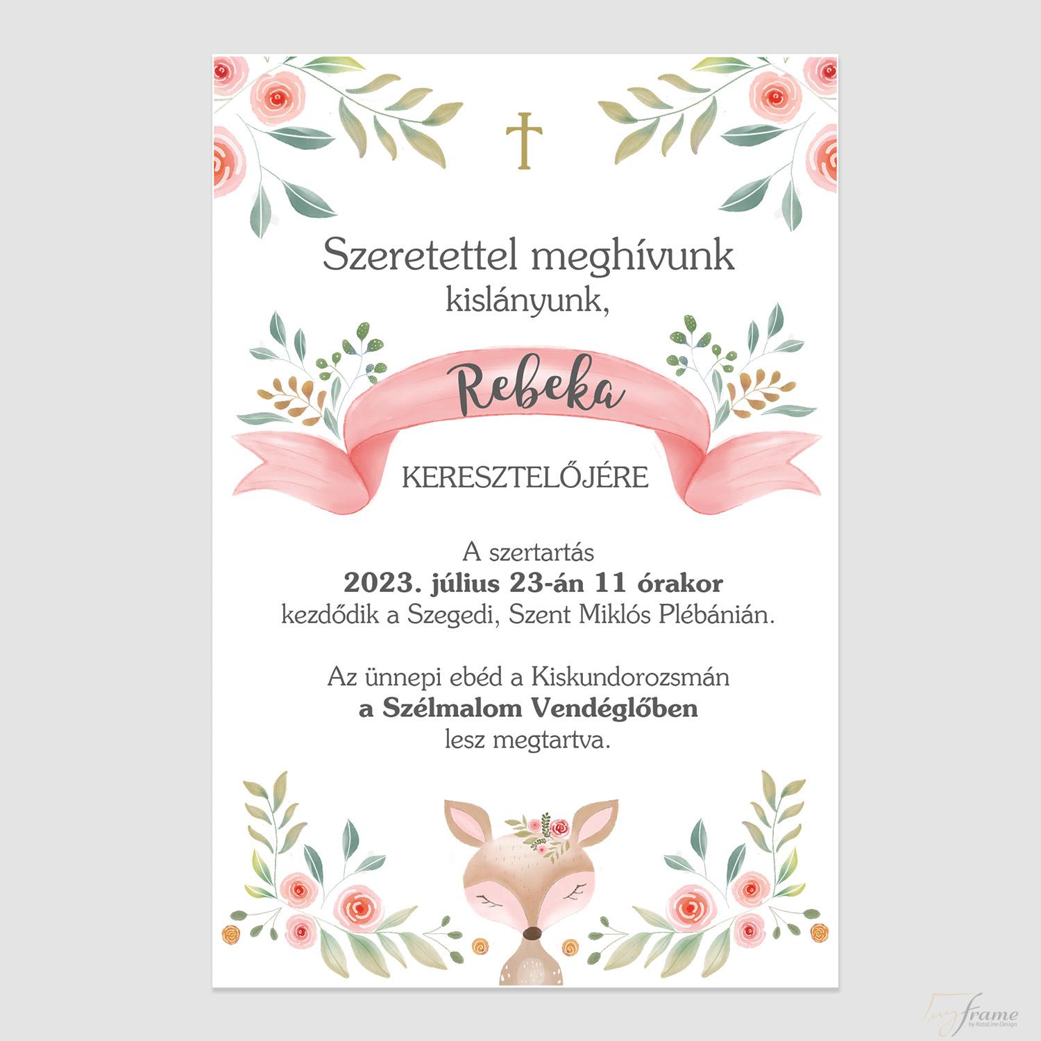 Őzikés keresztelői meghívó