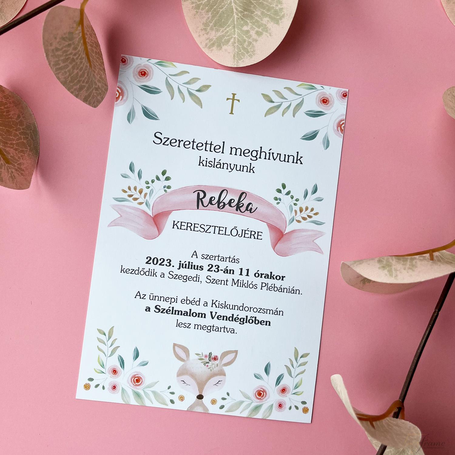 Őzikés keresztelői meghívó