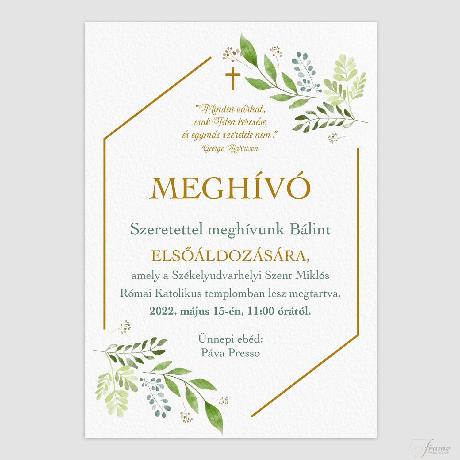 meghívó elsőáldozásra