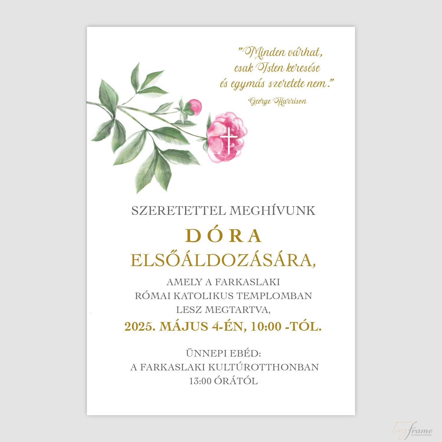 Meghívó elsőáldozásra – Pünkösdi rózsaszál