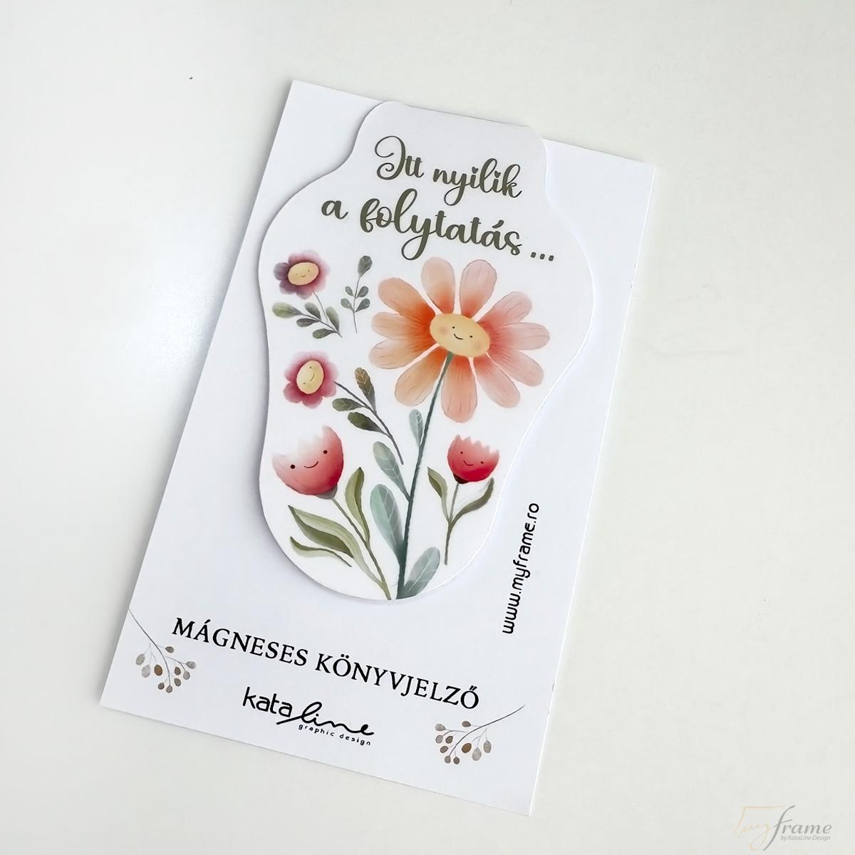 Mágneses könyvjelző vidám virágokkal