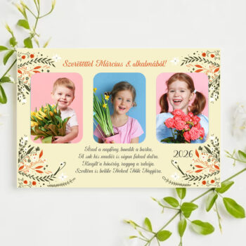 Nőnapi köszöntő három fényképpel (14. képeslap minta)